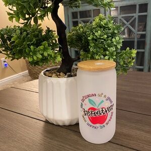 16oz handmade frosted tumbler with bamboo lid & straw. Waterproof.